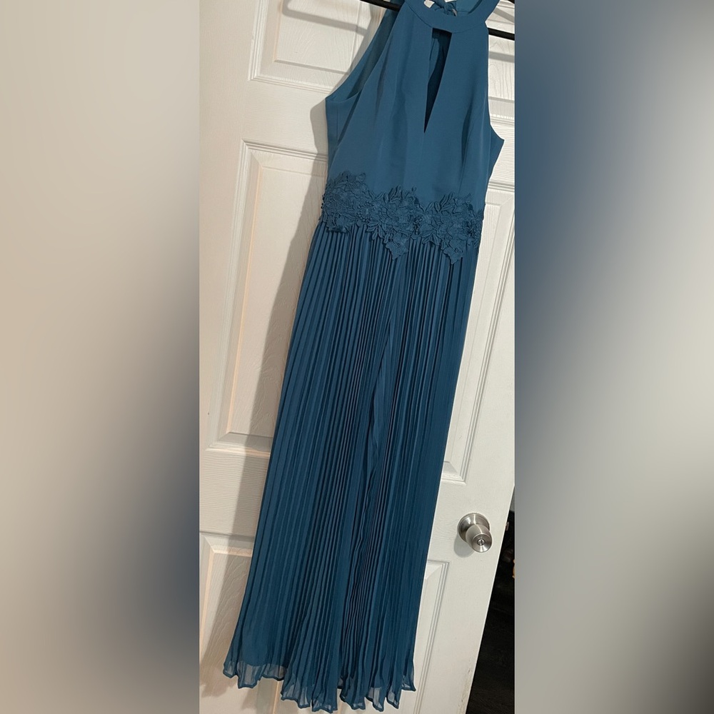 Adelyn Rae Teal Lace Maxi Jumpsuit